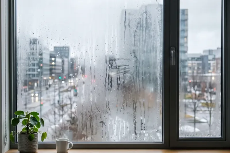 Ventana empañada con condensación
